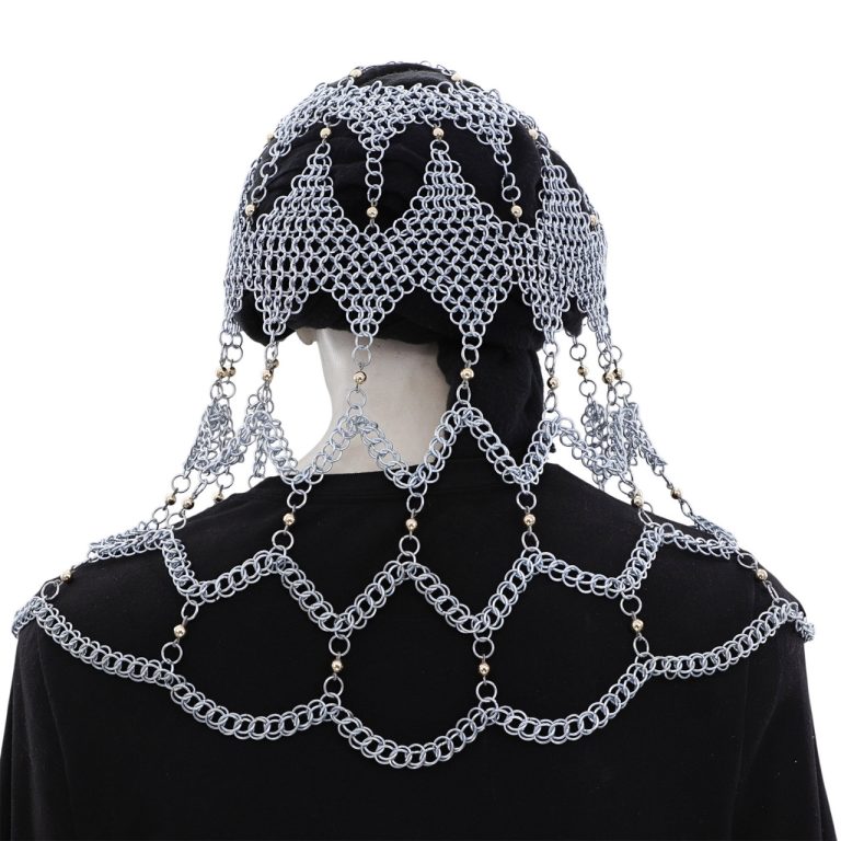 Silver Chainmail Coif with Shoulder Chains