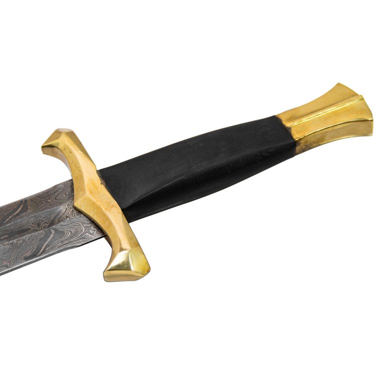Damascus Steel Sword with Brass Hilt and Leather Handle