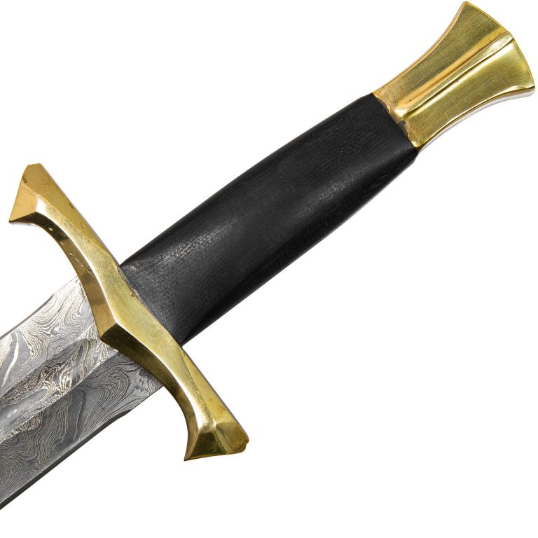Damascus Steel Sword with Brass Hilt and Leather Handle