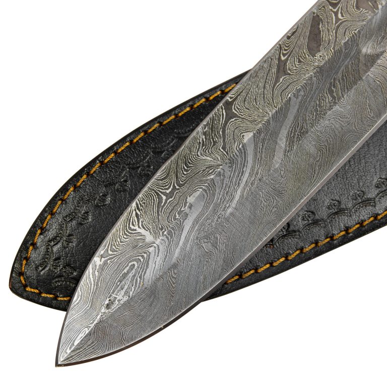 Damascus Steel Sword with Brass Hilt and Leather Handle