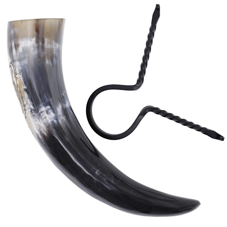 Renaissance Lion Drinking Horn with Forged Rack