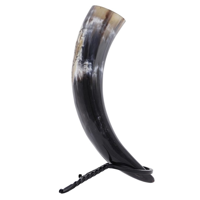 Renaissance Lion Drinking Horn with Forged Rack