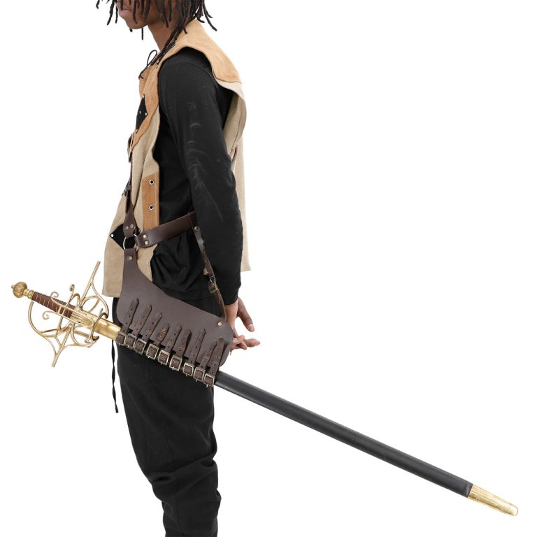Leather Adjustable Rapier Frog Belt with Steel Buckle