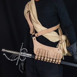 Adjustable Leather Rapier Frog Belt with Steel Buckle