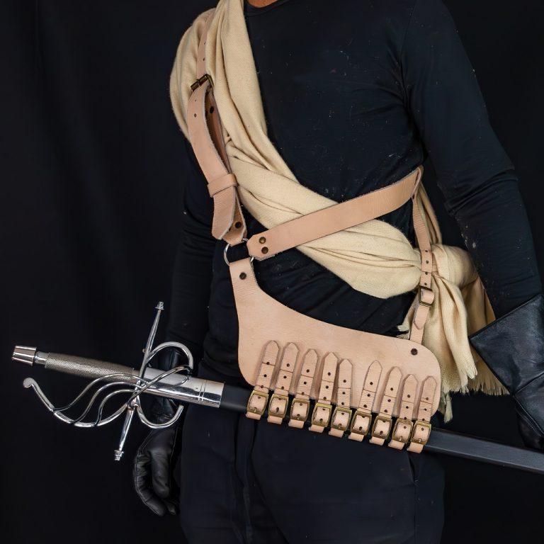 Adjustable Leather Rapier Frog Belt with Steel Buckle