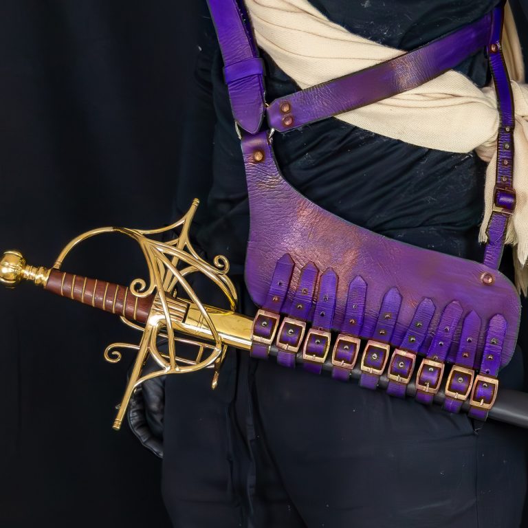 Leather Adjustable Rapier Frog Belt with Steel Buckle