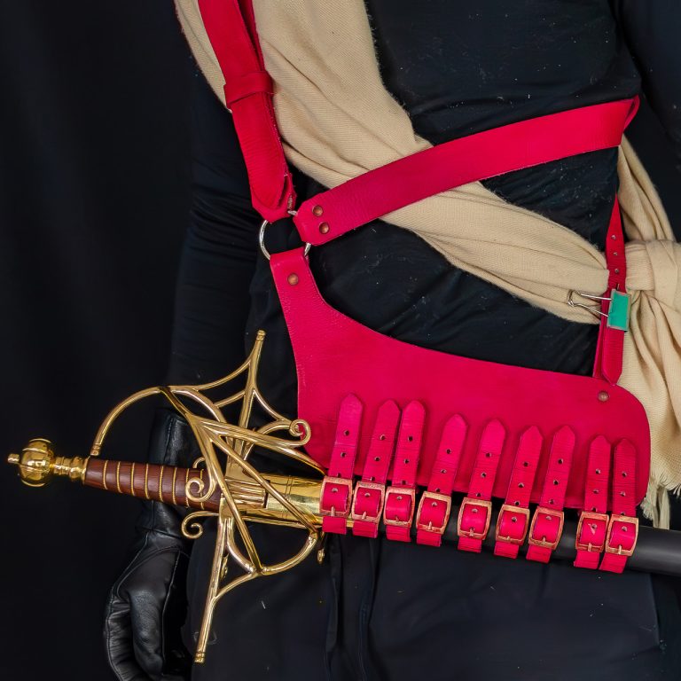 Leather Adjustable Rapier Frog Belt with Steel Buckle