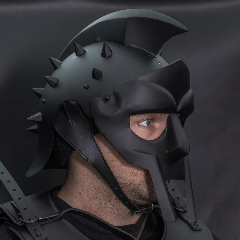 Roman Gladiator Helmet with Spikes - Black Finish