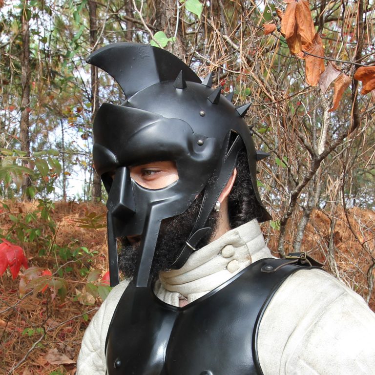 Roman Gladiator Helmet with Spikes - Black Finish