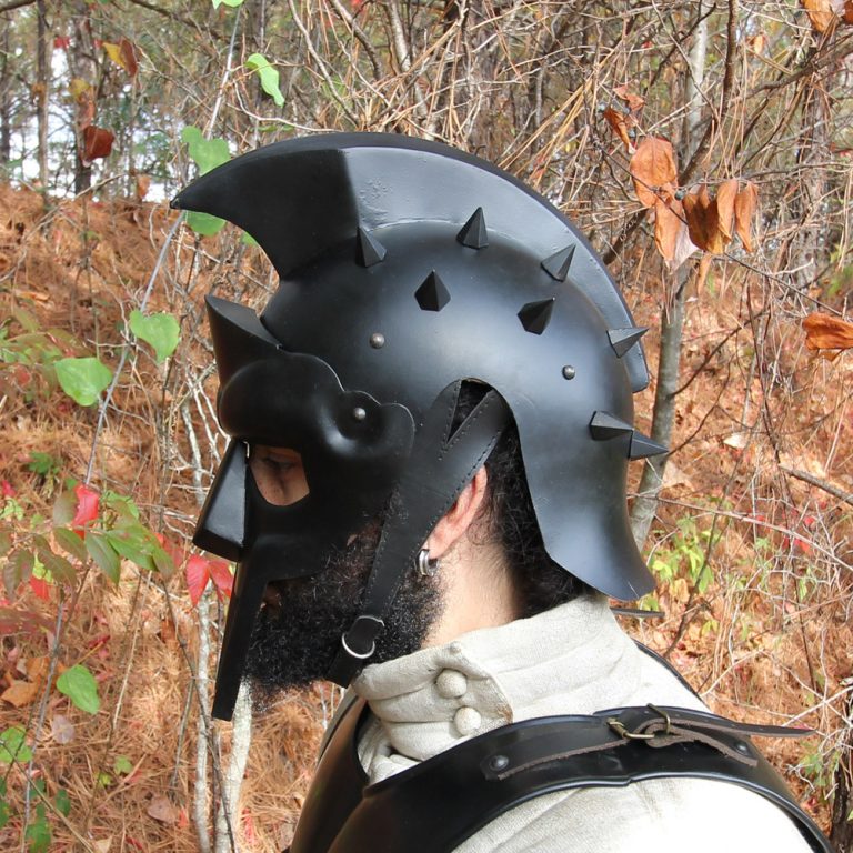 Roman Gladiator Helmet with Spikes - Black Finish