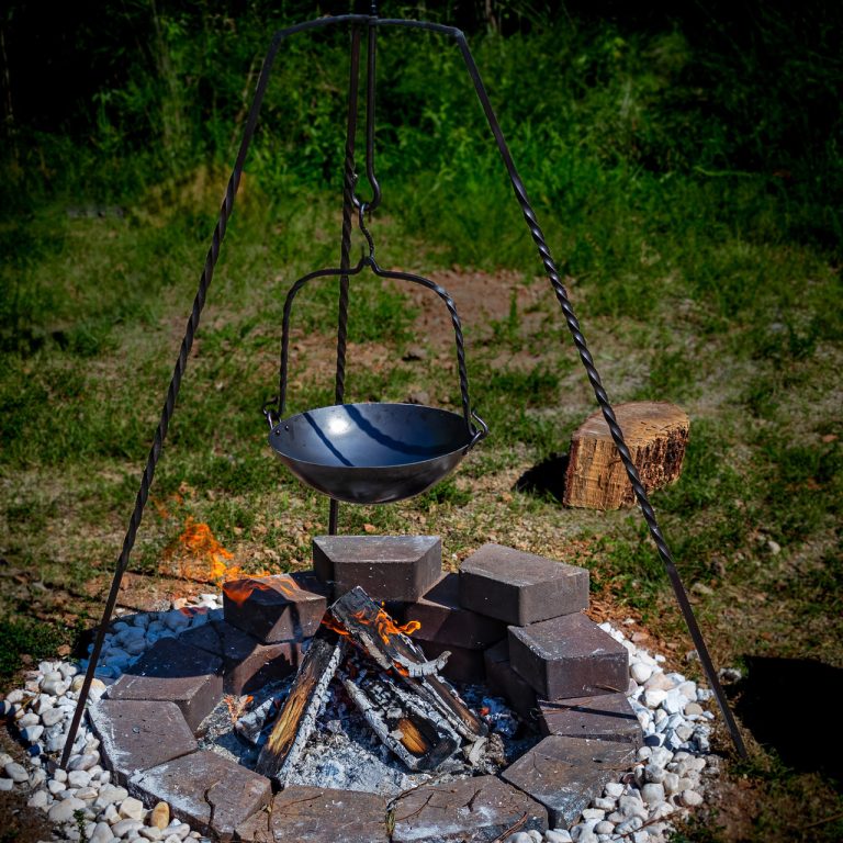 Forged Iron Tripod with Adjustable Pot Hook
