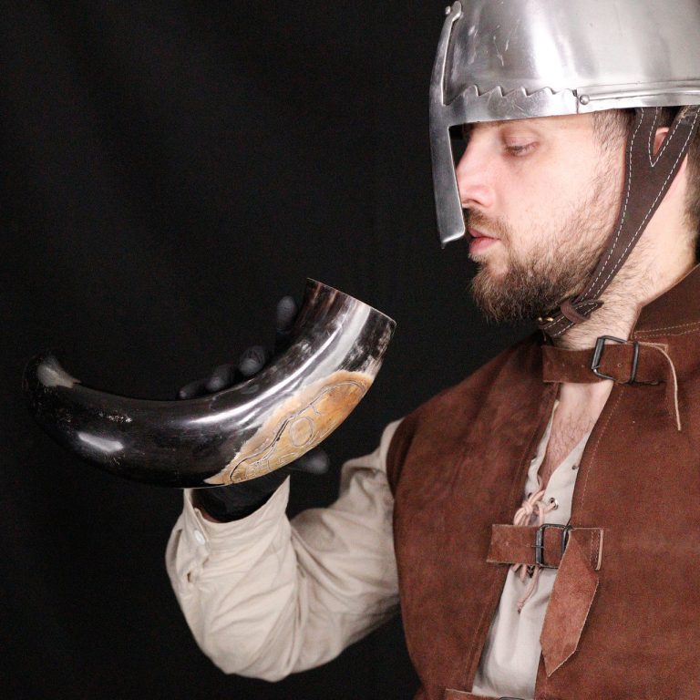 Pirate Drinking Horn with Forged Iron Stand
