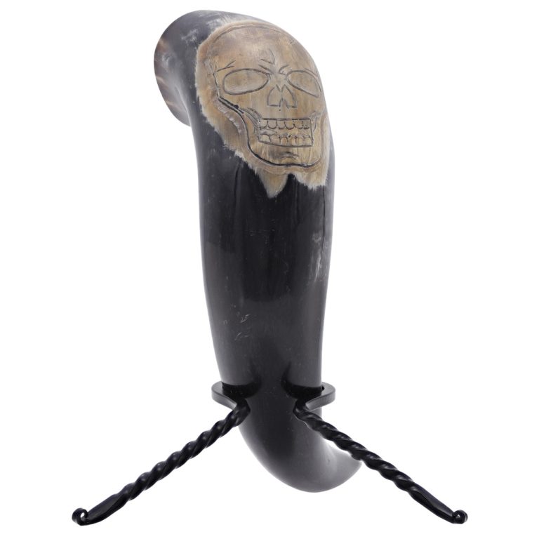 Pirate Drinking Horn with Forged Iron Stand