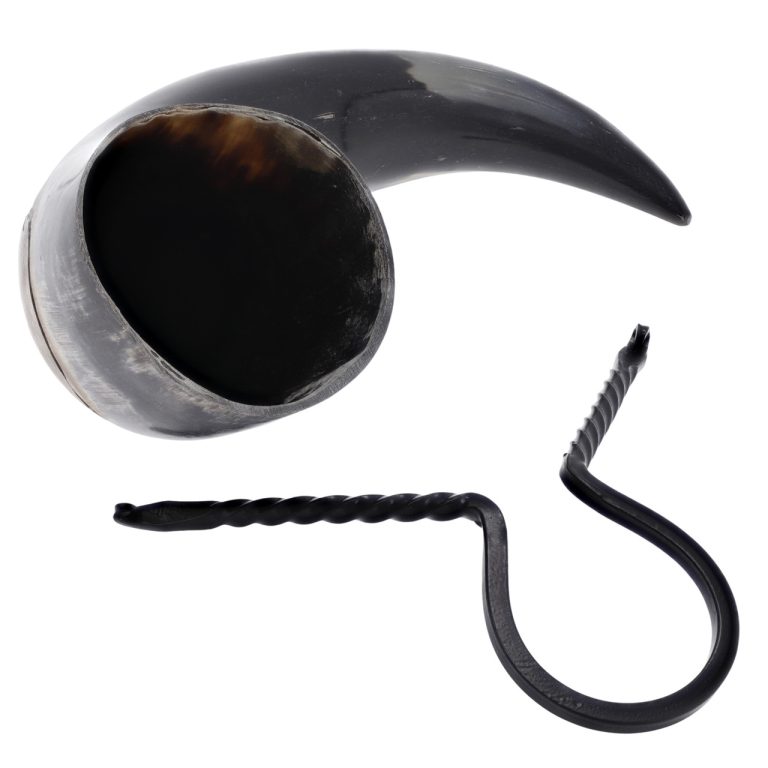 Pirate Drinking Horn with Forged Iron Stand