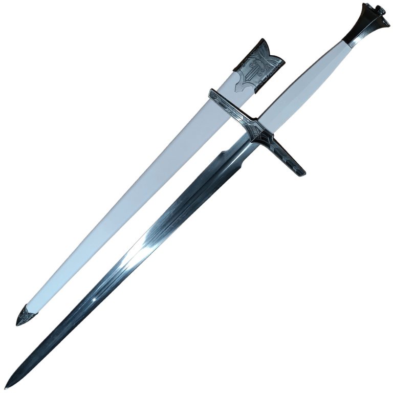 Silver Fantasy Sword Replica with Leather Scabbard