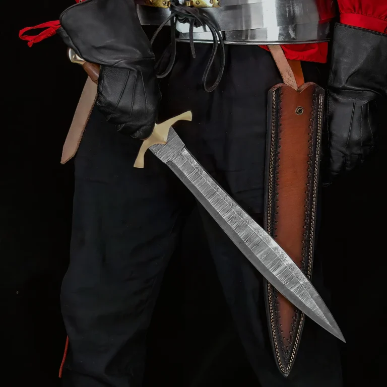 Hand Forged Damascus Leaf Blade Short Sword