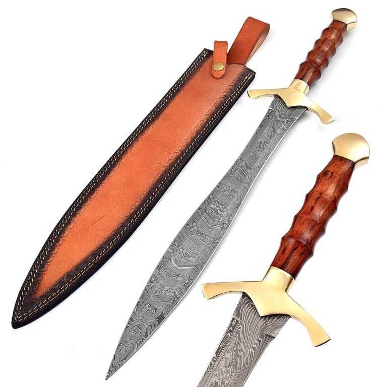 Hand Forged Damascus Leaf Blade Short Sword