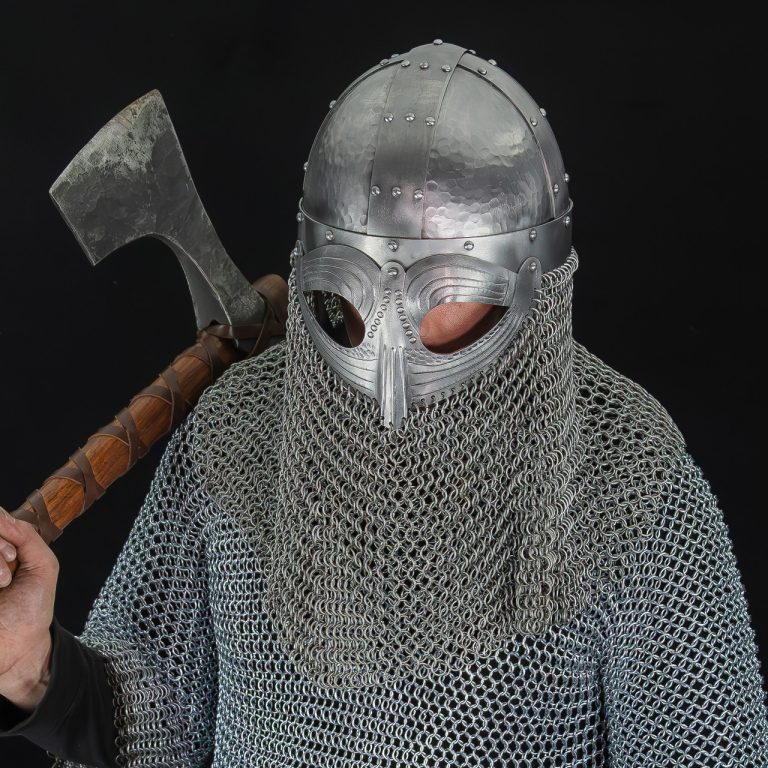 Forged Steel Viking Vendel Helm with Chainmail