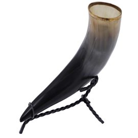 Brass Rim Drinking Horn with Iron Stand