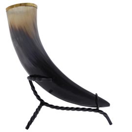 Brass Rim Drinking Horn with Iron Stand