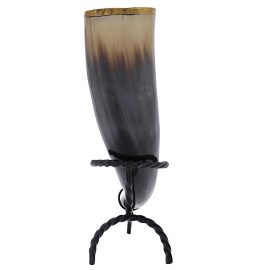 Brass Rim Drinking Horn with Iron Stand