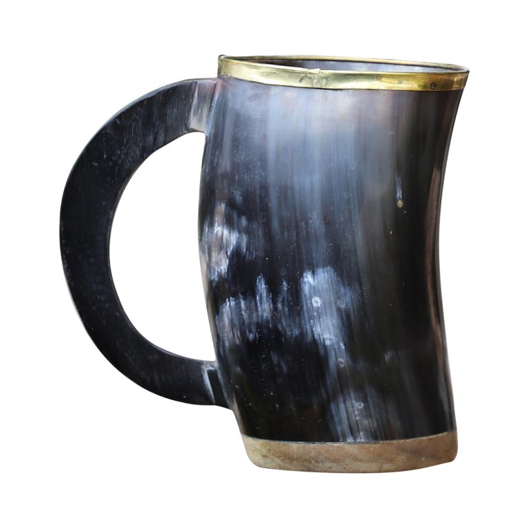 Brass Rimmed Drinking Horn Mug with Pouch