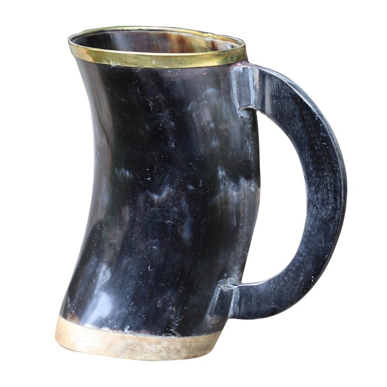 Brass Rimmed Drinking Horn Mug with Pouch