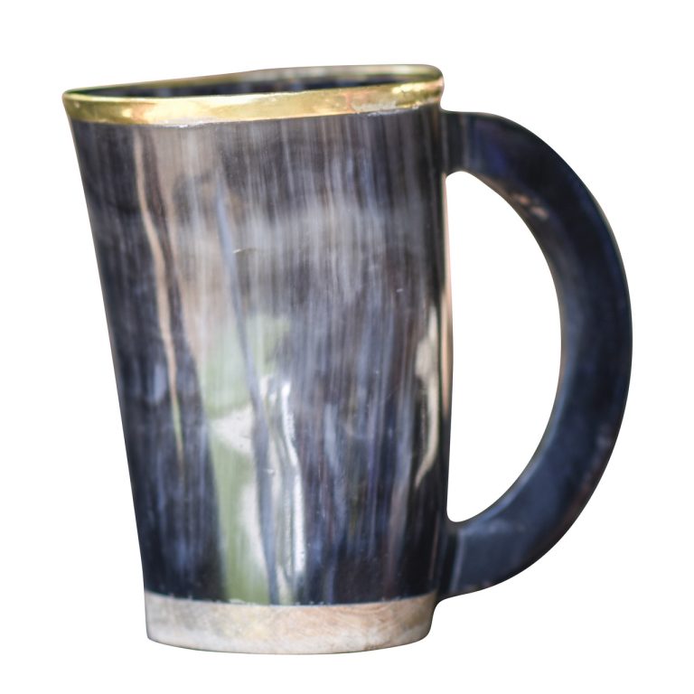 Brass Rimmed Drinking Horn Mug with Pouch