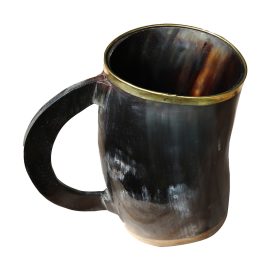 Brass Rimmed Drinking Horn Mug with Pouch