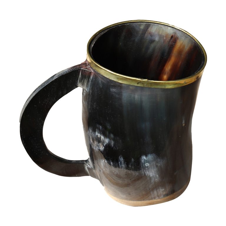 Brass Rimmed Drinking Horn Mug with Pouch