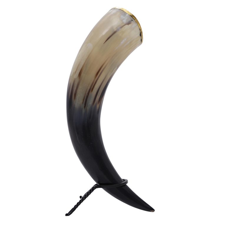 Large Brass Rim Drinking Horn with Rack