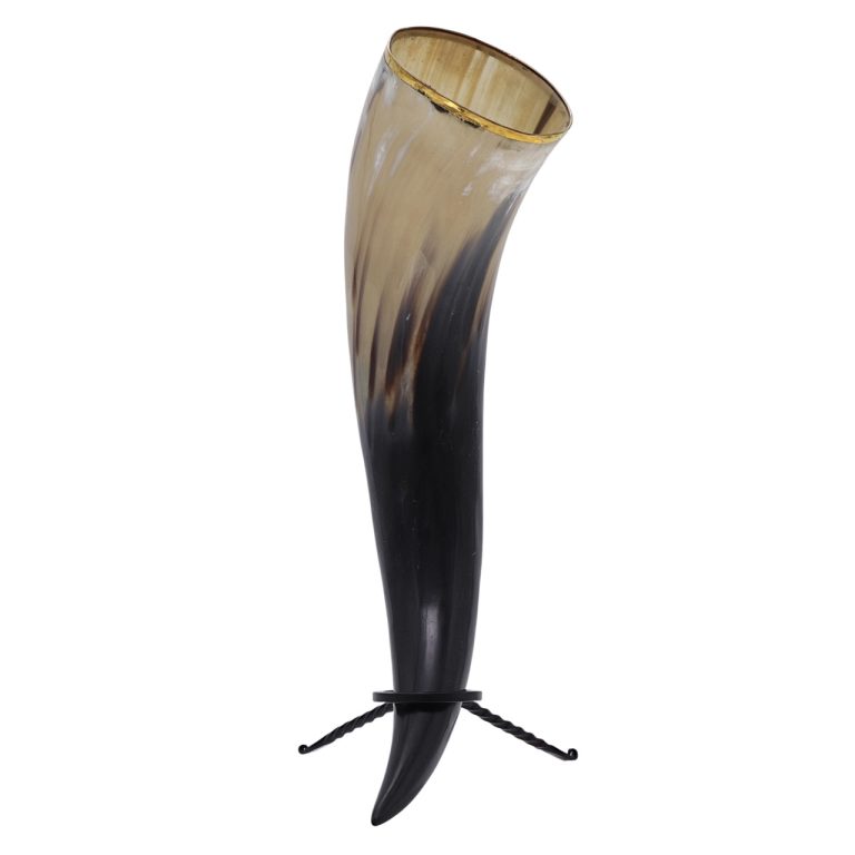 Large Brass Rim Drinking Horn with Rack