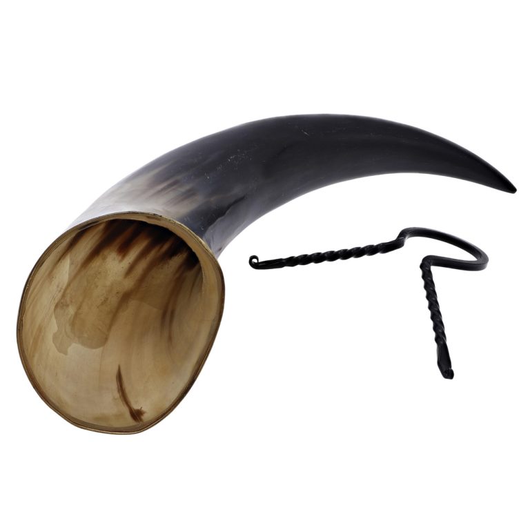 Large Brass Rim Drinking Horn with Rack
