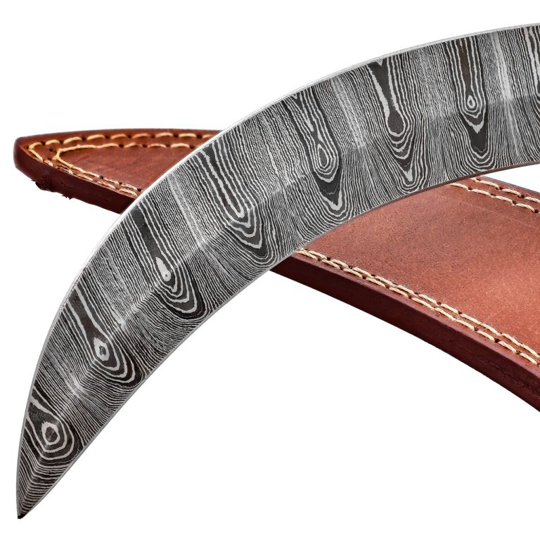Damascus Steel Trailing Point Knife Blank with Sheath