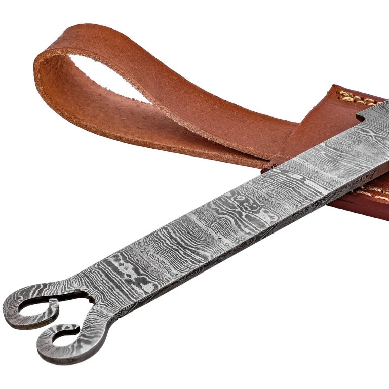 Damascus Steel Trailing Point Knife Blank with Sheath