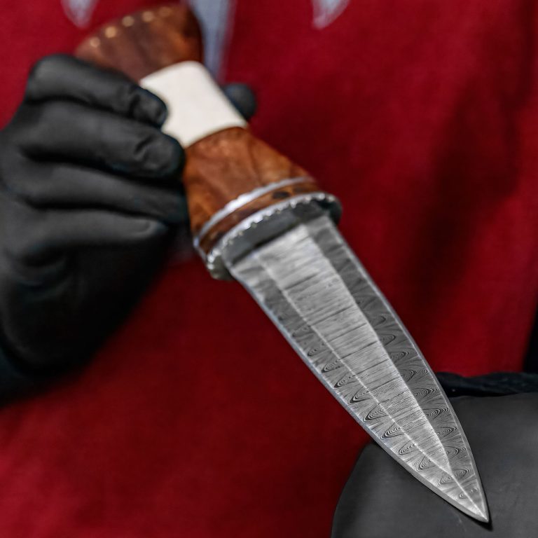 Damascus Steel Fixed Blade Knife with Tribal Design