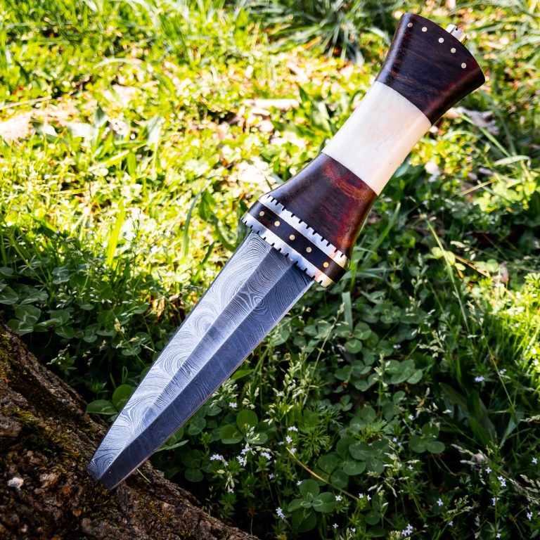 Damascus Steel Fixed Blade Knife with Tribal Design