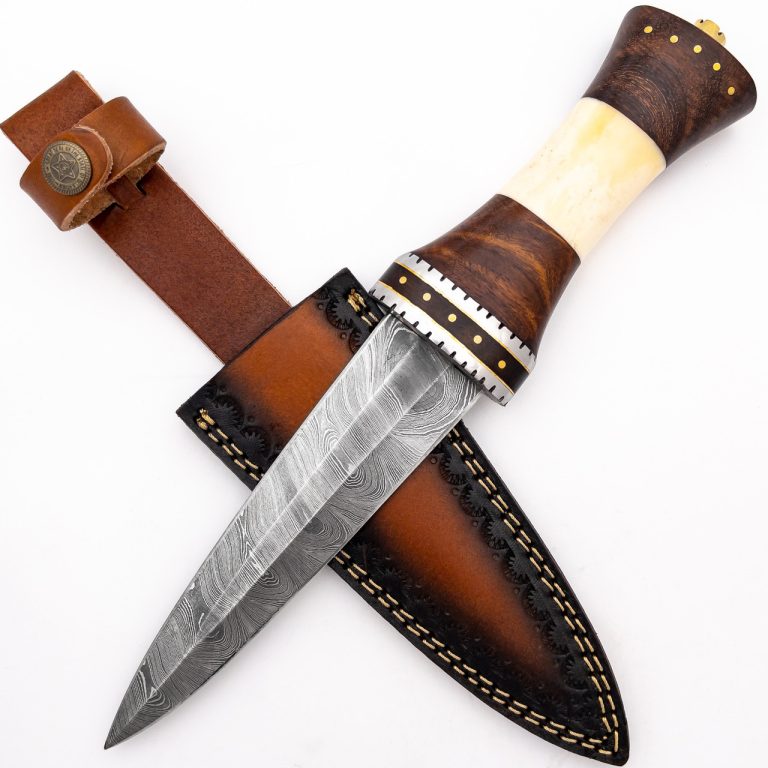 Damascus Steel Fixed Blade Knife with Tribal Design
