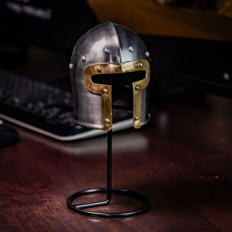 Mini 20G Steel Barbuta Helmet Display with Stand