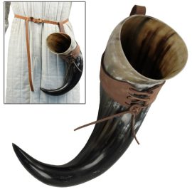 XL Drinking Horn with Leather Belt Frog