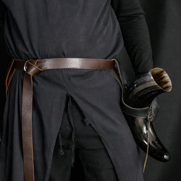 Viking Drinking Horn with Leather Belt Holder
