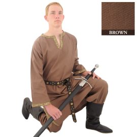 Brown Cotton Shirt with Ribbon Detail