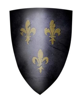 Following the traditional construction methods, our Medieval Shields are formed with thin (16) layers of wood, each individually shaped and pressed for durability. The compounded layers not only ads durability in comparison to a single, thicker layer, but also provides greater strength with lesser weight. Each layer is soaked and individually pressed to shape, eventually creating one solid defensive wall. We covered the heater shields in heavy cotton. Decorative rivets are set and topped off with a wood grip, closed cell foam backing covered in full grain leather, and adjustable forearm strap.
Dimensions: 30″ x 22″
weighs 5 lbs 2 oz.